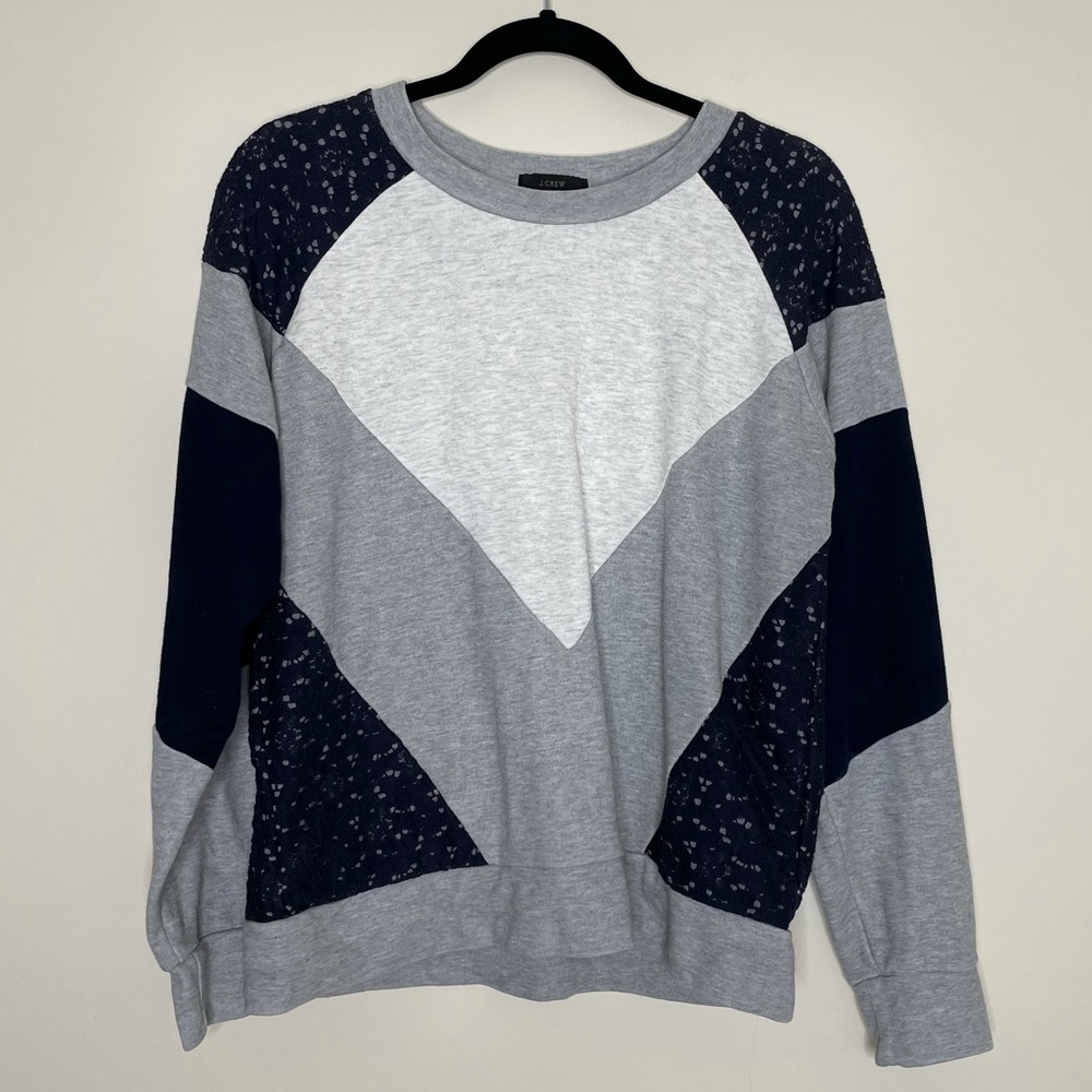 J. Crew Paneled Blue Lace Sweatshirt Quilted Small